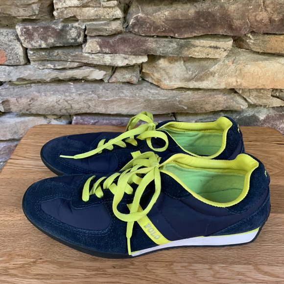 POLO Jacory Ralph Lauren Men's Sneakers Navy Blue Suede Yellow - Picture 2 of 15